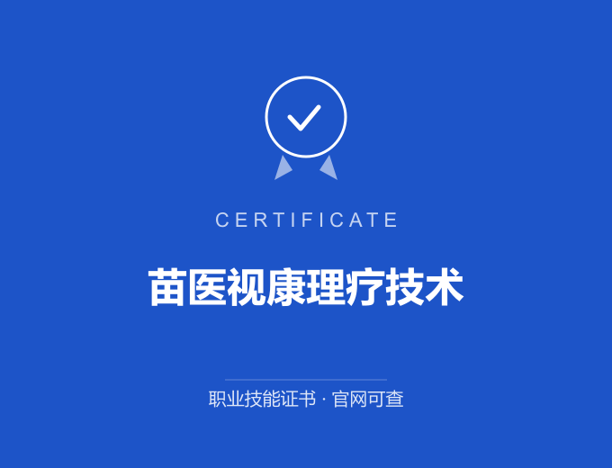 宁波苗医视康理疗技术证书 蓝色证书封面 职业技能证书 发证机构官网可查